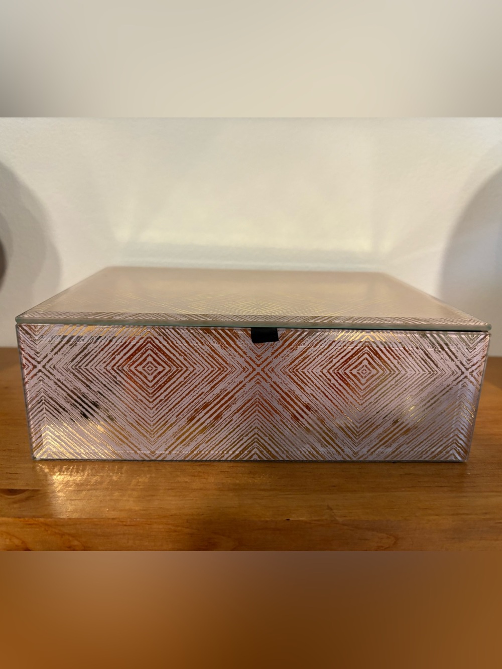 Nicole Miller Glass Jewelry Box Blush Gold Geometric NWOT